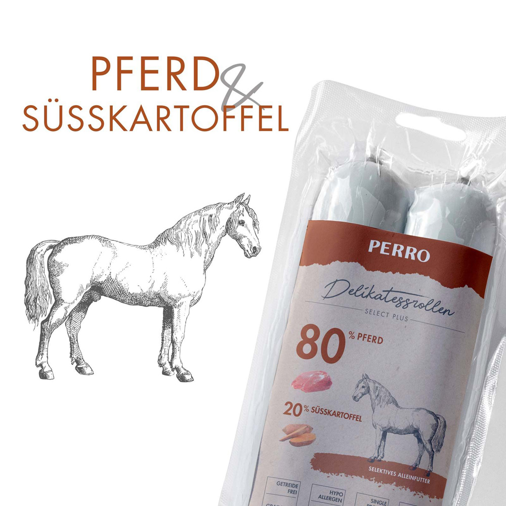 PERRO Delikatessrolle Pferd Süßkartoffel